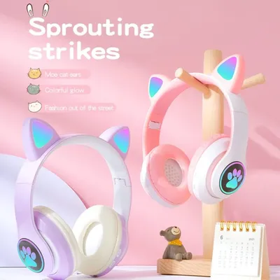 Cat Ears Paws Bluetooth 5.0 LED Light Headphone